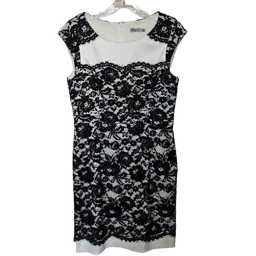 NWT Eliza J Floral Lace Black Cocktail Dress 8 Party Satin Holiday Party Wedding
